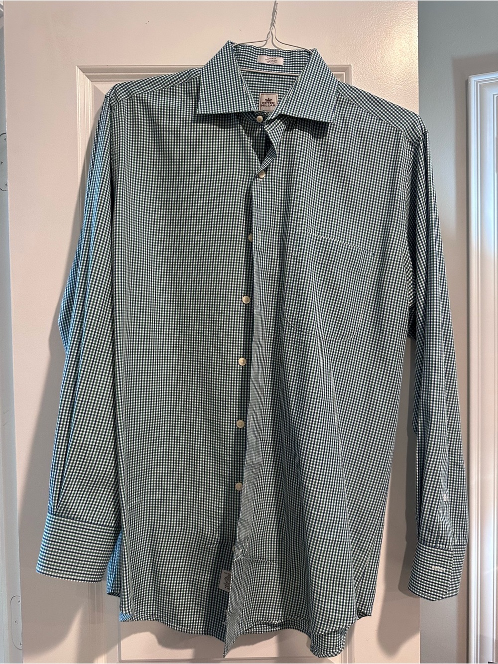 Peter Millar Blue and Green Micro-Check Button-Down Shirt
